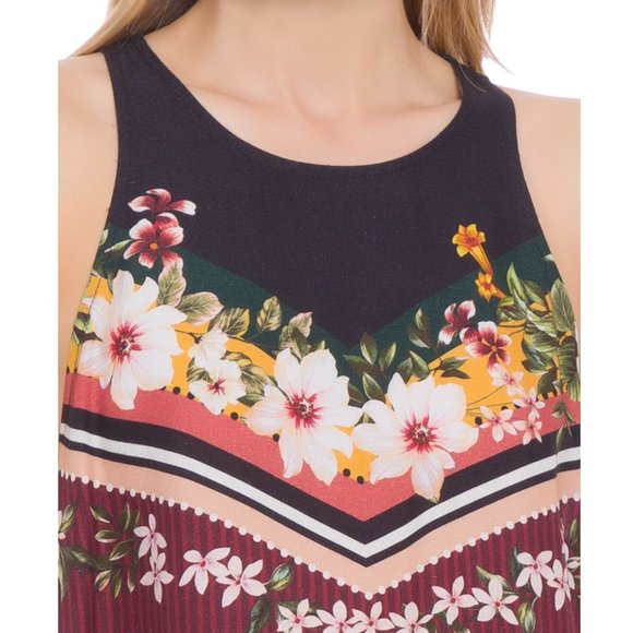 Farm Rio Floral Scarf Tank Top / Large / Keyhole Back Sleeveless - Picture 5 of 12